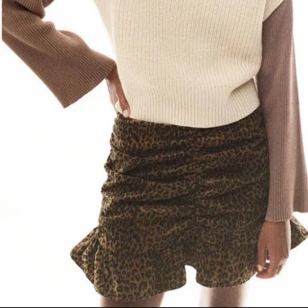 Zara Leopard Print Ruffle Mini Skirt - Brown